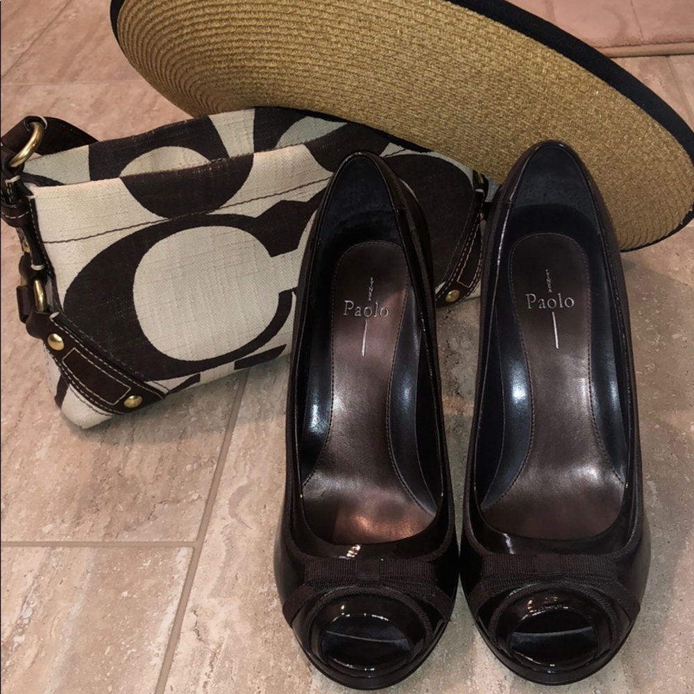 Linea Paolo Chocolate Peep Toe Classic Pump